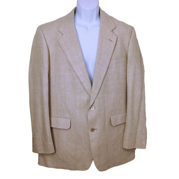 Marc Jeffries Pure Silk Blazer Suit Coat Men-48(L) Dbl-Button Vent Pockets Cream - Picture 1 of 11